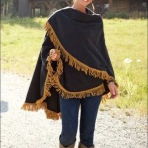 Oversized black wrap with leather fringe